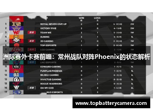 洲际赛外卡赛前瞻：常州战队对阵Phoenix的状态解析